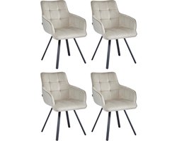 Colenis® - Taha Eetkamerstoel - Set Van 4 - Beige - Fluweel - Met armleuning - Draaistoel - 180°
