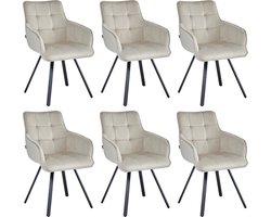 Colenis® - Taha Eetkamerstoel - Set Van 6 - Beige - Fluweel - Met armleuning - Draaistoel - 180°
