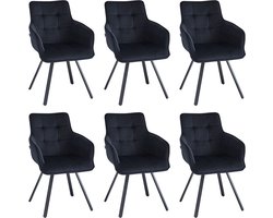 Colenis® - Taha Eetkamerstoel - Set Van 6 - Zwart - Fluweel - Met armleuning - Draaistoel - 180°