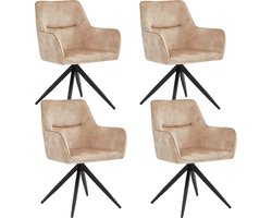 Colenis® - Tess Eetkamerstoel - Set Van 4 - Beige - Adoré Velvet - Met armleuning