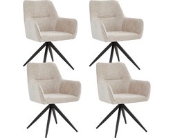 Colenis® - Tess Eetkamerstoel - Set Van 4 - Beige - Chenille Stof - Met armleuning