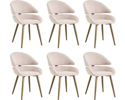 Colenis® - Torino Eetkamerstoel - Set Van 6 - Beige - Velvet - Fluweel - Design - Industrieel - Geborsteld Goud Poten - Metalen poten