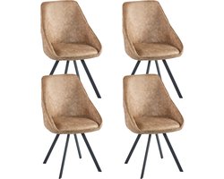 Colenis® - Twisty Eetkamerstoel - Set Van 4 - Wood - Microfiber - Zwarte Poten - 180° - Draaistoel