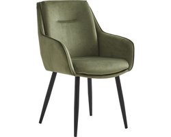 Colenis® - Urban Eetkamerstoel - Set Van 6 - Groen - Velvet - Fabb - Industrieel - Met armleuning