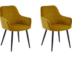 Colenis® - Veli eetkamerstoel - Set Van 2 - Okergeel - Velvet - Met Armleuning