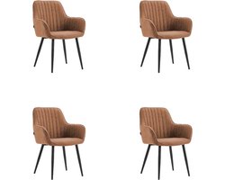 Colenis® - Veli eetkamerstoel - Set Van 4 - Cognac - Microfiber Stof - Met Armleuning
