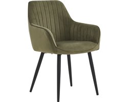 Colenis - Veli Eetkamerstoel - Set Van 6 - Olijfgroen - Velvet - Industrieel - Stoel - Met armleuning