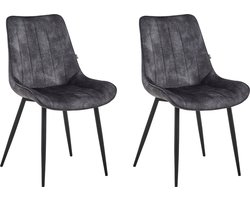 Colenis® - Verta Eetkamerstoel - Set Van 2 - Antraciet - Adoré Velvet - Industrieel