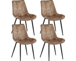 Colenis® - Verta Eetkamerstoel - Set Van 4 - Taupe - Adoré Velvet - Industrieel