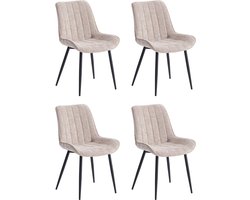 Colenis® - Verta Eetkamerstoel - Set Van 4 - Taupe - Chenille Stof - Industrieel - Stoel