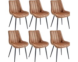 Colenis® - Verta Eetkamerstoel - Set Van 6 - Cognac - Microfiber Stof - Industrieel