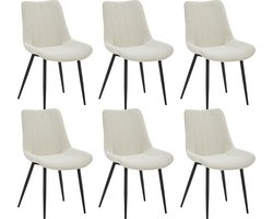 Colenis® - Verta Eetkamerstoelen - Set Van 6 - Wit - Bouclé stof - Industrieel - Stoelen