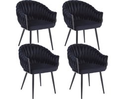 Colenis® - Wave Eetkamerstoel - Set Van 4 - Zwart - Fluweel - Velvet - Design