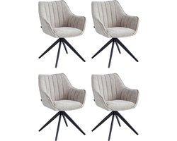 Colenis® - Yasmin Eetkamerstoel - Set van 4 - Taupe - Chenille Stof - Gestoffeerde zitting - Metalen poten - 180° - Draaistoel