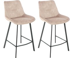 Colenis® - Zera Barkruk - Barstoel - Set Van 2 - Beige - Adoré Velvet - Industrieel
