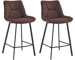 Colenis® - Zera Barstoel - Set Van 2 - Bruin - Microfiber - Microvezel - Industrieel