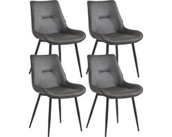 Colenis® - Zerda Eetkamerstoel - Set Van 4 - Antraciet - Microfiber Stof - Industrieel - Stoel