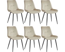 Colenis® - Zerda Eetkamerstoel - Set Van 6 - Beige - Velvet - Industrieel - Stoel