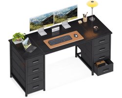 Coleshome Bureau Met 8 Stoffen Laden - 140 X 48 Cm - Ruime Computertafel Met Opbergruimte - Moderne Pc Tafel Voor Kantoor Woonkamer En Thuiskantoor - Zwart