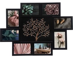 Collage fotolijst met levensboom - voor 8x foto van 10 x 15 cm - zwart - foto frame - 61 x 46 cm - kunststof
