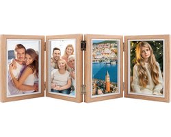 Collage-fotolijst voor 4 foto's (10 x 15 cm) - Opvouwbare MDF-lijst met houtlook - Modern, verticaal display voor meerdere foto's - Perfect voor op kantoor, in de woonkamer, als familiedecoratie, of voor verjaardagen en bruiloften
