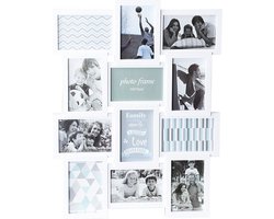 Collage fotolijst - wit - 12 foto's - kunststof - 57,5 x 44 x 2 cm - speels design