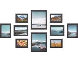 Collage fotolijsten set met 10 stuks, twee van 20 x 25 cm, vier van 13 x 18 cm, kerstcadeau, vier van 10 x 15 cm, mdf zwart