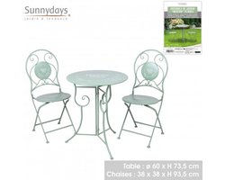 COLLECTION "MENTON" ENSEMBLE DE JARDIN TABLE ET 2 CHAISES PLIABLE METAL DECORE