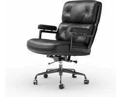 Collox Ergonomische Bureaustoel - Game stoel - Echt leer - Rugleuning kantelbaar tot 125 graden - 360 graden draaibaar - zwart