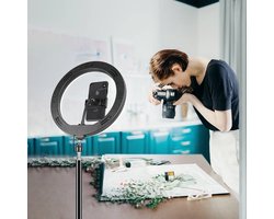 Collox LED bluetooth Ring Licht – Fotografie Fill Verlichting met Statief en Telefoonhouder, USB-Oplaadbaar - 200cm