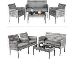 Collox Loungeset - Tuinset - Meubels voor buiten - Terras - Achtertuin - Set bestaat uit 2 stoelen, 1 bankje, 1 salontafel & kussens - Geschikt voor 5 personen - Grijs