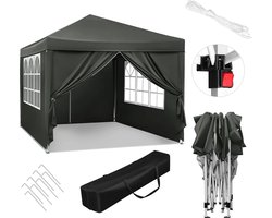 Collox Tent - Opvouwbaar - Tuinhuisje - Waterdicht - Uv bescherming - Met draagtas - Verstelbaar in 3 hoogtes - Zijwanden zijn op te rollen - 300x300x260 cm - Donker grijs