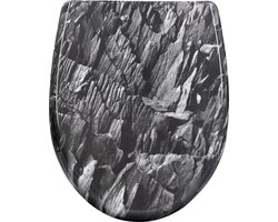 Collox Toiletbril deksel - Wc bril - Soft close - Badkamer - Toilet - Met minerale scharnieren - Maximale belasting 175 kg - O-vorm - Buitenrand: 37x47,5 cm, binnenrand: 23,1x29 cm, gatafstand: 7-18,5 cm - Motief stenen - Zwart/Wit