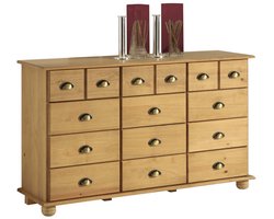 Colmar landhuis ladekast, massief grenen met 12 laden, gebeitst en in de was gezet, metalen schaalgrepen