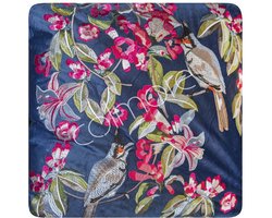 Colmore by Diga luxueus chique kussen blauw fluweel met geborduurde vogel bladeren print 50 x 50 cm
