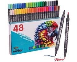Color by Numb3r 48-Delige Twinmarkers Stiften voor Volwassenen | Geschikt voor Kleuren op Numm3r Kleurboeken | Stiften op Waterbasis | Kleuren op Nummer | Dual Tip Markers | Markeerstiften