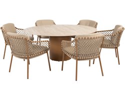 Colorado Martinique dining tuinset 160xH75 cm rond 7 delig keramiek amber 4 Seasons Outdoor