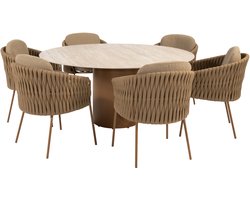 Colorado Molina dining tuinset 160xH75 cm rond 7 delig keramiek amber 4 Seasons Outdoor