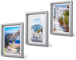 Coloray 4-Delige Schilderij Set - Uitzichten op Santorini en de Griekse architectuur van de stad Oia. - 20 x 30 cm - Muurdecoratie - Wanddecoratie - Slaapkamer - Woonkamer Decoratie