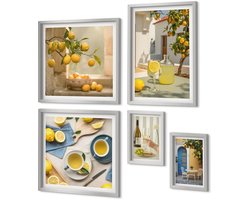 Coloray 5-Delige Schilderij Set - Lemonade, Italiaans Uitzicht En Een Zonnig Terras - 20 x 30 cm - Schilderijen Set - Wanddecoratie - Woonkamer - Interieur Decoratie