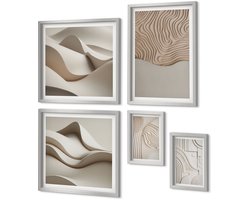 Coloray 5-Delige Schilderij Set - Uitzichten Op Santorini En De Griekse Architectuur Van De Stad Oia. - 20 x 30 cm - Muurdecoratie - Wanddecoratie - Slaapkamer - Woonkamer Decoratie