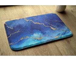 Coloray Badmat - Blauw Vloerkleed Badkamer - Blauwe marmer Badkamermat - Antislip - Toiletmat - Badkamer Mat - Polyester - 75x45 cm