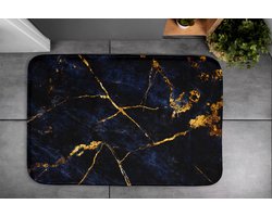 Coloray Badmat - Marine Badkamer Tapijt - Marineblauw marmer Badkamermatjes - Antislip - Toiletmat - Vloerkleed Badkamer - Polyester - 90x60 cm