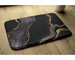 Coloray Badmat - Zwart Bad Mat - Zwart marmer met goud Anti Slip Mat Bad - Antislip - Toiletmat - Badkamer Tapijt - Polyester - 75x45 cm