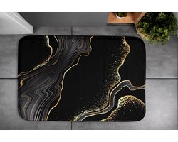Coloray Badmat - Zwart Badkamermat - Zwart marmer met goud Badkamer Mat - Polyester - Antislip - Douchemat - Mat voor Badkamer - 90x60 cm