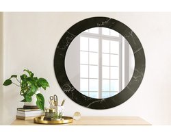 Coloray Bedrukte Spiegel - Marmeren steen Wandspiegel Met Print - 60 cm - Zwart Bedrukte Spiegel - Wandspiegel Met Print - Wandspiegel Decoratieve Print - Bedrukte Spiegel