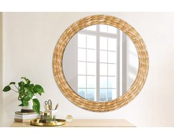 Coloray Bedrukte Spiegel - Rieten patroon Wandspiegel Decoratieve Print - 70 cm - Oranje Bedrukte Spiegel - Wandspiegel Decoratieve Print - Bedrukte Spiegel - Spiegel Met Bedrukte Lijst