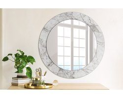 Coloray Bedrukte Spiegel - Wit marmer Spiegel Lijst Met Print - 60 cm - Grijs Bedrukte Spiegel - Spiegel Lijst Met Print - Spiegel Met Print - Wandspiegel Met Print