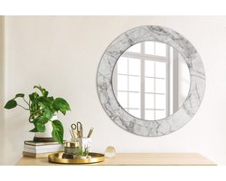 Coloray Bedrukte Spiegel - Wit marmer Spiegel Met Bedrukte Lijst - 50 cm - Grijs Bedrukte Spiegel - Spiegel Met Bedrukte Lijst - Spiegel Met Decoratie - Spiegel Lijst Met Print