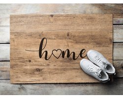 Coloray Deurmat voor binnen - Bruin Design Deurmat - Hout Met Het Woord 'Home' Inloopmat Voordeur - Wasbare Deurmat - Deurmat Aan Huis - 60x40 cm
